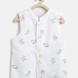 Tales & Stories Kids White Embroidered Waistcoat-image-12