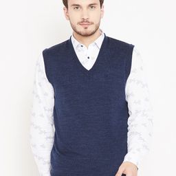 Pierre Carlo Men Navy Blue Solid Sweater Vest-image-69