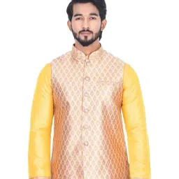 Manyavar Beige Self Print Ethnic Jacket-35