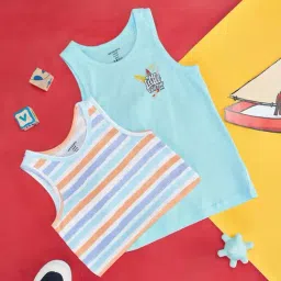 Pantaloons Junior Blue & Orange Cotton Striped Vest (Pack of 2)-picture-19
