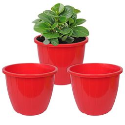 Kuber Industries 3-Pcs Red Plastic Flower Pots Planters-18