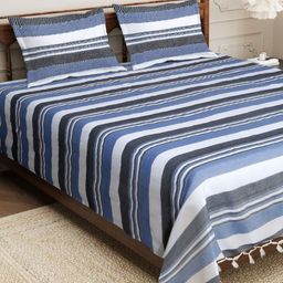 Myntra Elegant Homes Kerala Navy Blue Striped Cotton 210TC King Bedsheet Set 2.54 x 2.74 m-picture-3