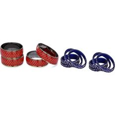 SOMIL Set Of 12 Red And Blue Glass Artificial Stones & Beads Bangles-picture-47