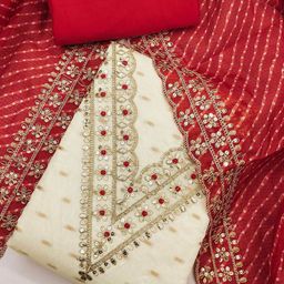 HERE&NOW Floral Woven Design Embellished Modal Unstitched Dress Material-image-50