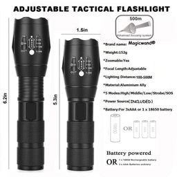magicwand Shock & Water Proof Rechargeable Led Zoom Flash Torch Light with Universal Battery Charger & Box【Pack of 1 Torch】【Black】 image 2