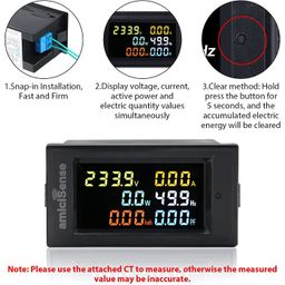 amiciSense Digital Energy Meter Single phase 6 in 1, 40V-300V AC 100A Power Meter with Multi-Colour Display (22kW) image 3