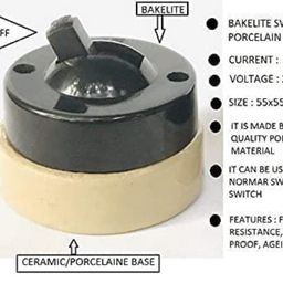 Bakelite Light Switch Isi Mark - 1 Way 6A, 250V With Ceramic Base (Standard Size, Black) Set Of 10 image 2