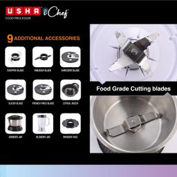 Usha ICHEF Food Processor 800 Watts Copper Motor with 9 Accessories & 8 Functions (BLACK) image 5
