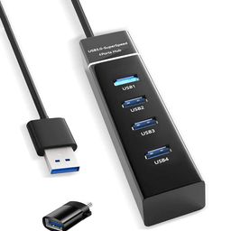 ApexOne 4 USB Port Hub, [USB + Type C] 2 in 1 USB 3.0 to USB 3.0 Splitter Expansion Hub for PS4/PS4 Slim/PS4 Pro/Xbox One Slim/360/Laptop PC/DVD Burner/Printer/TV/MacBook [3.3ft Cord] Black image 1
