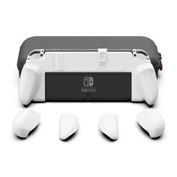 Skull & Co. NeoGrip Bundle: An Ergonomic Grip Hard Shell with Replaceable Grips [to fit All Hands Sizes] for Nintendo Switch OLED and Regular Model [with Carrying Case] - White image 1