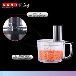 Usha ICHEF Food Processor 800 Watts Copper Motor with 9 Accessories & 8 Functions (BLACK) image 4