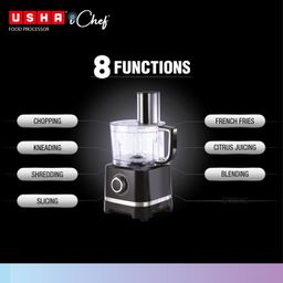 Usha ICHEF Food Processor 800 Watts Copper Motor with 9 Accessories & 8 Functions (BLACK) image 3