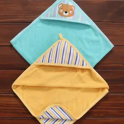 Babyhug Double Layer Terry Hooded Towel Pack Of 2 - Blue Yellow-picture-11