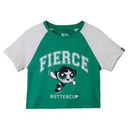 The Souled Store Half Sleeves Powerpuff Girls Fierce Featured Top - Green-picture-0