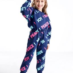 Ollington St. 100% Cotton Looper Knit Full Sleeves Winter Wear Sweatshirt & Lounge Pant with Text Print - Navy Blue-picture-43