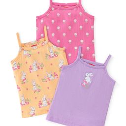 Babyhug 100% Cotton Knit Sleeveless Slips Bunny Print Pack of 3 - Multicolour-image-98