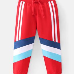 Babyhug Cotton Looper Full Length Striped Track Pants - Red-image-58