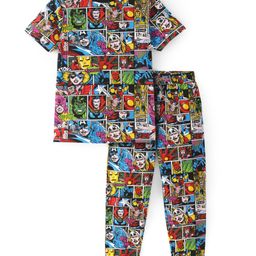 Pine Kids Marvel Cotton Knit Half Sleeves Night Suit With Avengers Comics Print - Multicolor-image-36