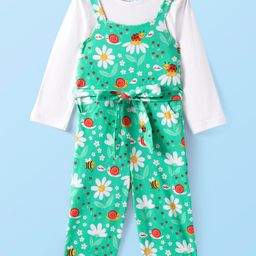 Babyhug Single Jersey Knit Jumpsuit & Full Sleeves T-Shirt With Floral Print - Green-picture-19