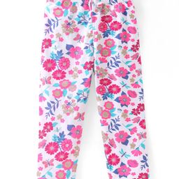 Babyhug Cotton Lycra Knit Full Length Leggings Floral Print - Pink-image-61