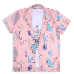 CAVIO Cotton Half Sleeves Abstract Printed Shirt With Tee - Peach-image-35
