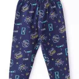 Doreme Single Jersey Knit Full Length Leggings With Text Print - Navy-image-36