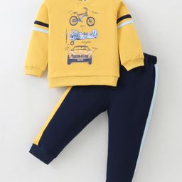 ToffyHouse 100% Cotton Knit Full Sleeves Vehicles Printed T-Shirt & Lounge Pants Set - Golden-image-54