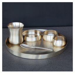 Indian Bartan Matt Brass Plate Set-14