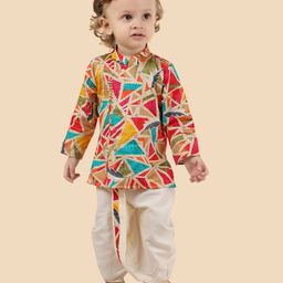 ETHNIKS NEURON Full Sleeves Abstract Printed Kurta With Dhoti Set - Multi Colour-image-56