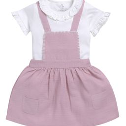 BABY GO Cotton Half Frill Sleeves Solid Dungaree With Top - Mud-picture-46