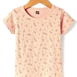 Evimo Single Jersey Knit Half Sleeves T-Shirt With Leaf Print - Beige-image-78