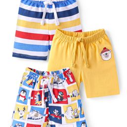 Babyhug Single Jersey Knit Shorts with Stripe & Animal Print Pack of 3 - Blue & Yellow-image-54