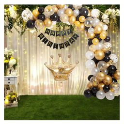 Bubble Trouble Crown Theme Decoration 86 Pcs TeenAdult Prince/King Theme Kit With Birthday BannerGolden Crown65PCS Balloon5PCS Confetti Balloon16" Arch Tape 100 Glue Drop StripRubber-image-34