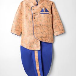 Ridokidz Full Sleeves Abstract Embroidered Dhoti Kurta - Peach-image-6