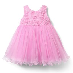Babyhug Woven Sleeveless Party Dress With 3D Floral Applique On Yoke - Pink-image-95