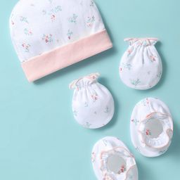 Ben Benny 100% Cotton Knit Cap Mitten & Booties Set With Floral Print Pink - Diameter 9.5 cm-picture-19