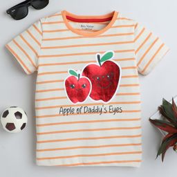 BABY NATION Cotton Half Sleeves Striped & Apple Printed Tee - Orange-image-52