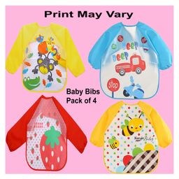 Sparkle Joy Full Sleeves Washable PVC 100%Waterproof Apron/Bibs Pack of 4-Multicolour-(Print May vary)-13