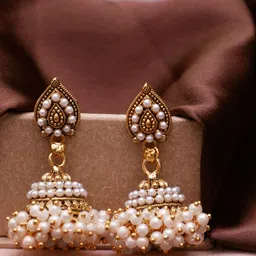 Anouk Gold Plated Artificial Stones and Beads Studded Contemporary Jhumkas Earrings-30