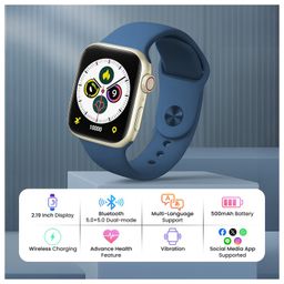 i kall IKALL W4 Pro Smartwatch with 2.19" Display, Sleek Dial with IP68 Water Resistant, Sp02 Tracking and Wireless Charging (Multiple Sports Modes, Bluetooth Calling) (Blue) image 2