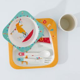 fab n funky Bamboo Fiber Sectioned Feeding Set with Circus Print - Multi Colour image 4