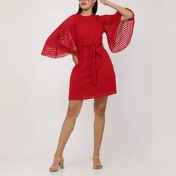 Moda Rapido Flutter Sleeve Georgette Fit & Flare Dress-picture-7