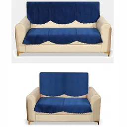 Fashion Throw Navy Blue Velvet 4 Piece Sofa Cover-image-90