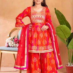 BAESD Girls Floral Printed Regular Kurta with Sharara & With Dupatta-picture-8
