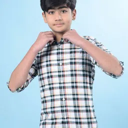 Crimsoune Club Boys Classic Slim Fit Tartan Checked Pure Cotton Casual Shirt-image-87