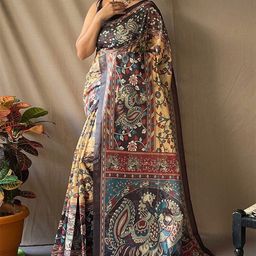 all about you Kalamkari Printed Saree With Unstitched Blouse-image-4