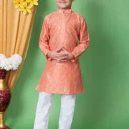 NFC CREATION Boys Embroidered Regular Sequinned Dupion Silk Kurta with Pyjamas image 1
