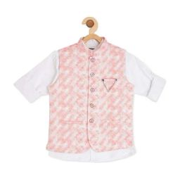 Cavio Kids Peach & White Cotton Printed Shirt Set-picture-15