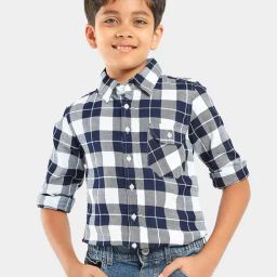LilPicks Kids White & Navy Checks Shirt-image-63