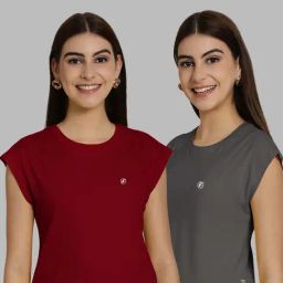 Friskers Maroon & Grey Slim Fit Sports T-Shirts - Pack Of 2-image-64